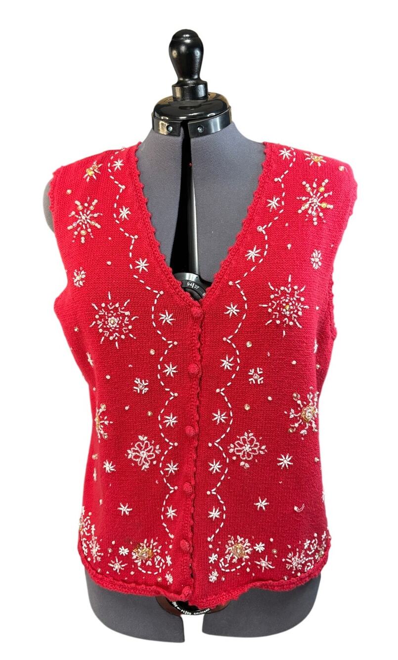 Vintage Designers Original Christmas sweater vest snowflakes Womens Sz L
